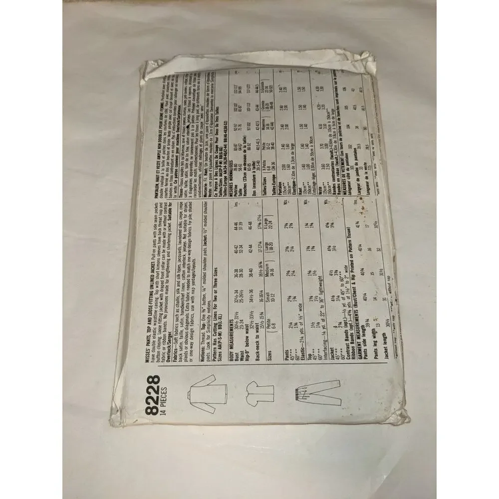 Vintage Pattern Sewing Crafts Simplicity 8228 1990s Size BB Large and XL
